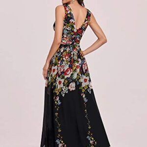 Ever-Pretty Womens Empire Waist Sleeveless V Neck Maxi Bridesmaid Dress Black Printed US16