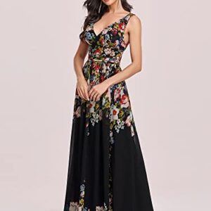 Ever-Pretty Womens Empire Waist Sleeveless V Neck Maxi Bridesmaid Dress Black Printed US16