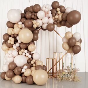 rubfac 276pcs brown balloons garland arch kit with double-stuffed boho coffee brown beige white balloon for teddy bear baby shower jungle safari party birthday decorations
