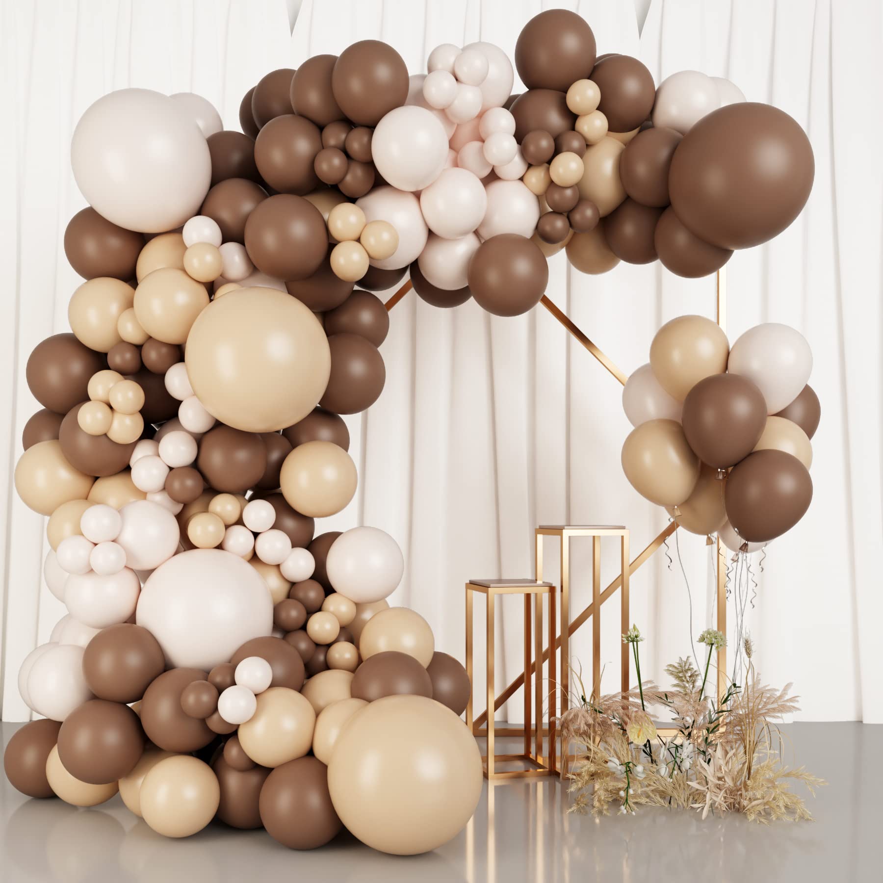 RUBFAC 276pcs Brown Balloons Garland Arch Kit with Double-Stuffed Boho Coffee Brown Beige White Balloon for Teddy Bear Baby Shower Jungle Safari Party Birthday Decorations