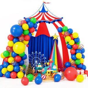 RUBFAC 123pcs Primary Balloons Carnival Circus Balloon Arch Garland Kit, Red Yellow Blue Green Balloons Rainbow Supplies for Baby Shower Paw Theme Birthday Decorations