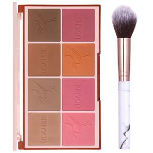 8 colors face matte blush palette shading blusher with brush - buildable facial cheek blusher contour bronzing pressed powder makeup pallet women gift set (01 matte)