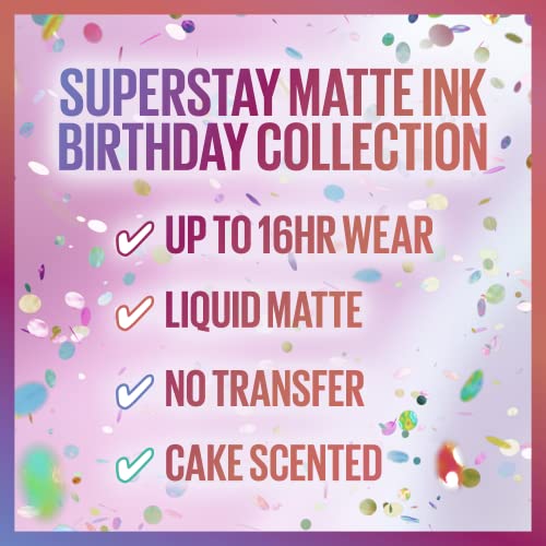 MAYBELLINE New York Super Stay Matte Ink Liquid Lipstick, Transfer Proof, Long Lasting, Limited Edition Birthday Cake Scented Shades, Party Goer, 0.17 Fl Oz