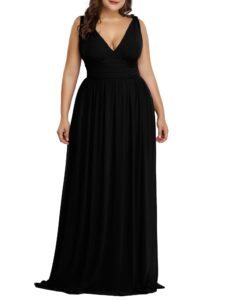 ever-pretty women's plus size v-neck pleated chiffon maxi semi-formal dress bridesmaid dresses black us18