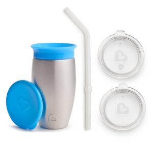 munchkin® miracle® 360 toddler sippy cup with straw and open sipper lid, 10 ounce, stainless steel, blue