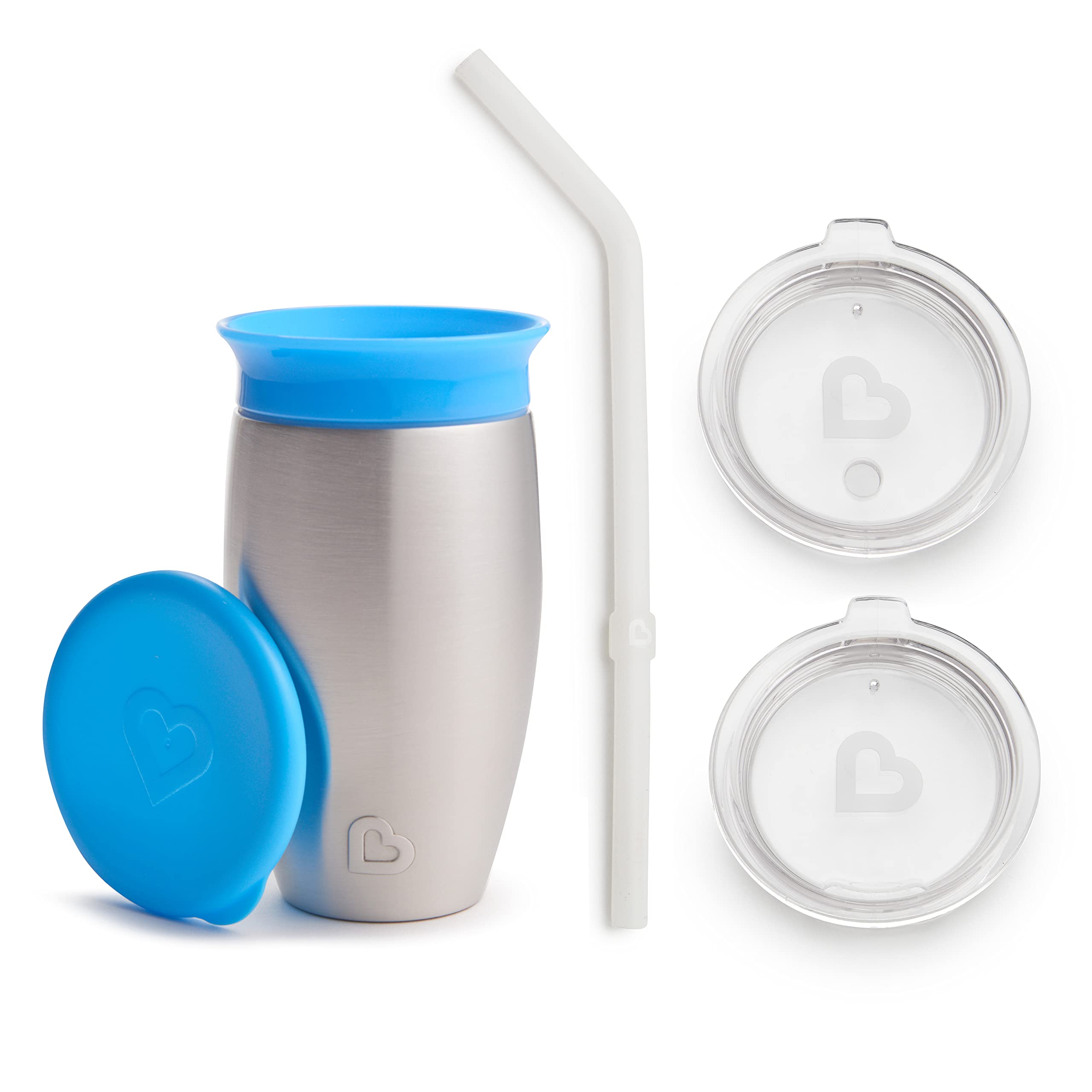 Munchkin® Miracle® 360 Toddler Sippy Cup with Straw and Open Sipper Lid, 10 Ounce, Stainless Steel, Blue