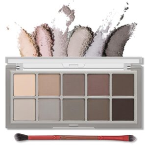 erinde 10 colors eyeshadow palette, matte taupe gray eye shadow makeup, ultra-blendable, pigmented, long lasting, neutral nude naked eye make up pallet with brush, suitable for older women, cement