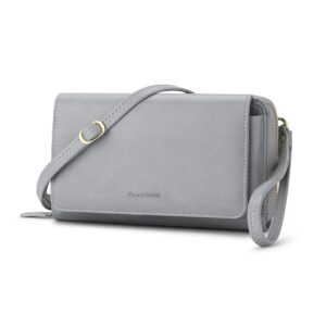 peacocktion women wallet purse credit card holder with rfid, large capacity crossbody wristlet clutch 2 straps, gray
