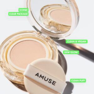 AMUSE Dew Jelly Vegan Cushion Foundation Glow Dewy Finish Clean Beauty Dry and Sensitive Skin Eco-Friendly 1.5 CLEAR