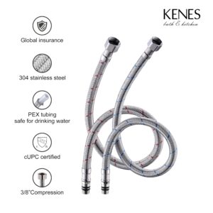 KENES 2 Handle Widespread Bathroom Faucet Brushed Nickel, Bathroom Sink Faucet 3 Hole Vanity Faucet with Lead-Free Supply Hose, KE-9050