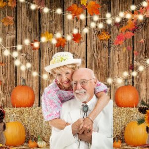 LYWYGG 7x5FT Fall Thanksgiving Photo Backdrop Autumn Retro Board Backdrops Wooden Fence Haystack Pumpkin Photo Background Thanksgiving Party Decorations Studio Photography Props CP-367 Yellow