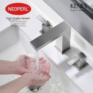 KENES 2 Handle Widespread Bathroom Faucet Brushed Nickel, Bathroom Sink Faucet 3 Hole Vanity Faucet with Lead-Free Supply Hose, KE-9050