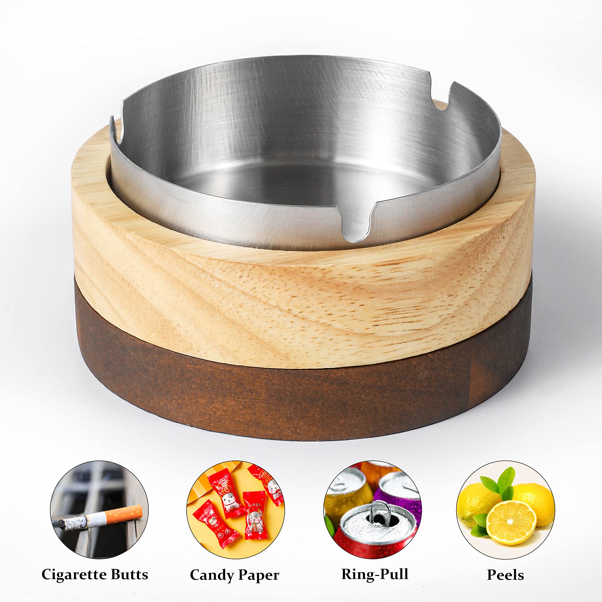 Cute Ashtrays for Cigarettes Ash Tray with Lid DDAJJAJ Wooden Ashtray with Stainless Steel Portable Decorative Ashtray Windproof Ashtray for Home,Patio,Office,Outdoors,Indoor,Parties