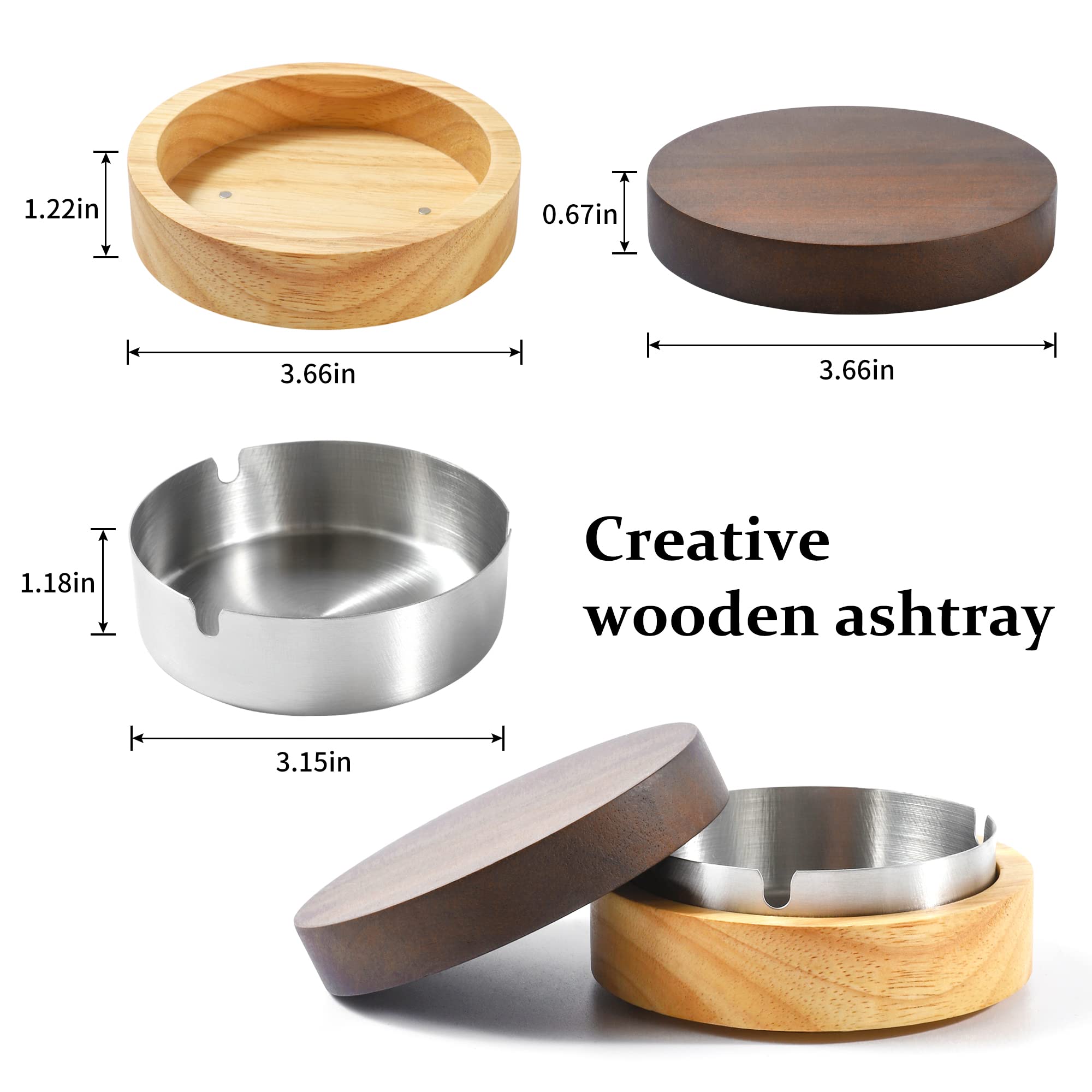 Cute Ashtrays for Cigarettes Ash Tray with Lid DDAJJAJ Wooden Ashtray with Stainless Steel Portable Decorative Ashtray Windproof Ashtray for Home,Patio,Office,Outdoors,Indoor,Parties