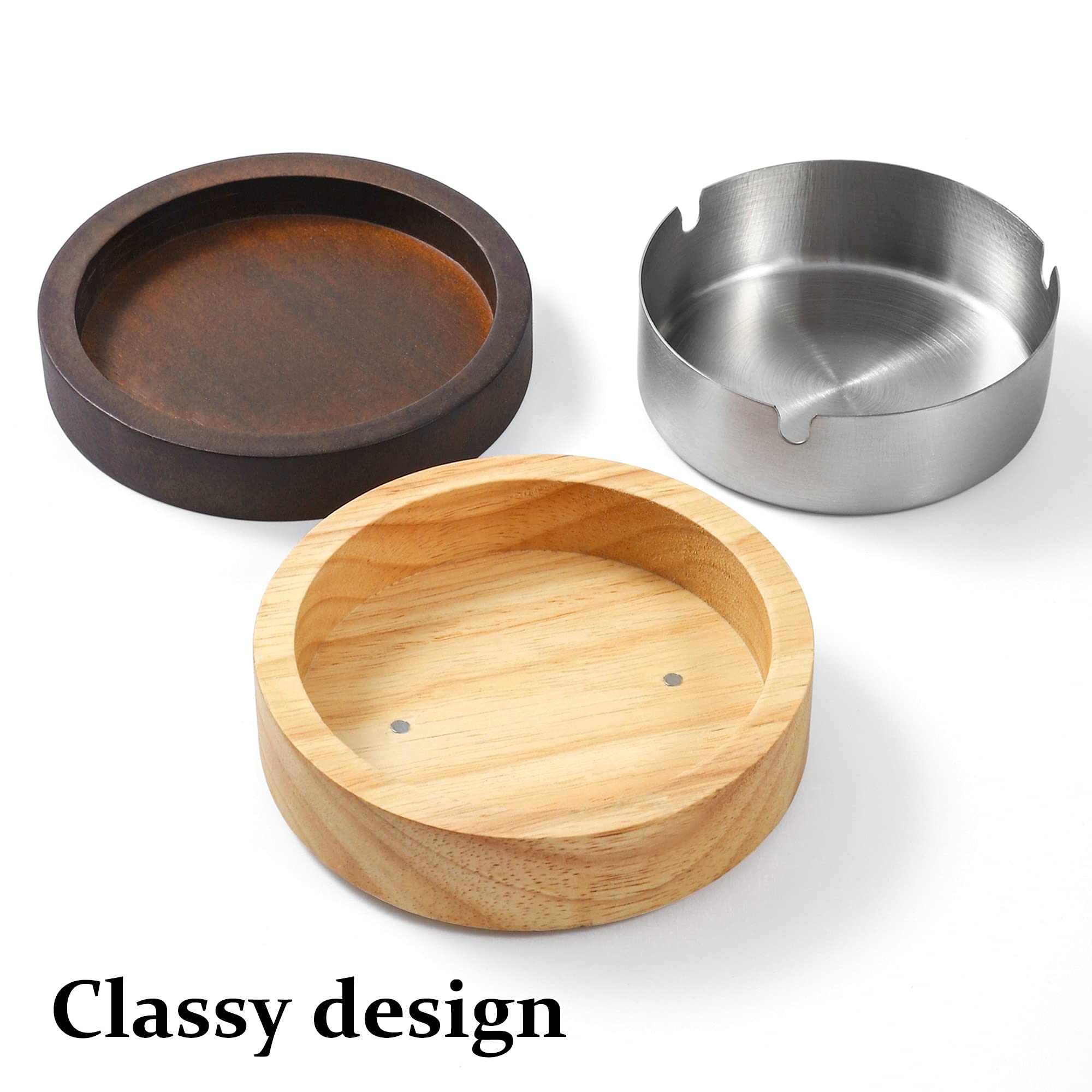 Cute Ashtrays for Cigarettes Ash Tray with Lid DDAJJAJ Wooden Ashtray with Stainless Steel Portable Decorative Ashtray Windproof Ashtray for Home,Patio,Office,Outdoors,Indoor,Parties