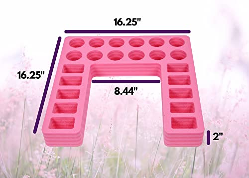 Polar Whale 2 Lotion and Body Spray Stand Organizers Tray Pink Durable Foam Washable Waterproof Insert for Home Bathroom Bedroom Office 16.25 x 16.25 x 2 Inches 22 Slots 2pc Pair Set