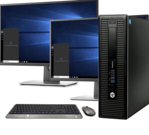 hp 600 g1 sff computer desktop pc, intel core i7 3.4ghz processor, 16gb ram, 128gb m.2 ssd, 2tb hdd, wireless keyboard mouse, wifi | bluetooth, new hp dual 27 fhd led monitor, windows 10 (renewed)