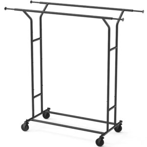 simple houseware heavy duty double rail clothing garment rack, black