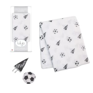 lulujo baby cotton muslin swaddle blanket, 47 x 47, soccer