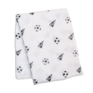 lulujo Baby Cotton Muslin Swaddle Blanket, 47 x 47, Soccer