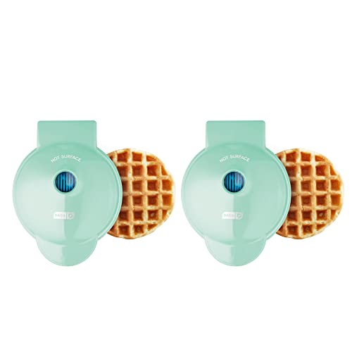 DASH DMW002AQ Mini Waffle Maker (2 Pack) for Individual Waffles Hash Browns, Keto Chaffles with Easy to Clean, Non-Stick Surfaces, 4 Inch, Aqua