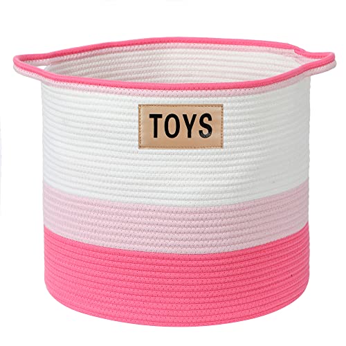 Midlee Pink Toys Cotton Rope Basket- 3 Tone- Nursery Dog Kids Baby Woven Storage Bin Organizer