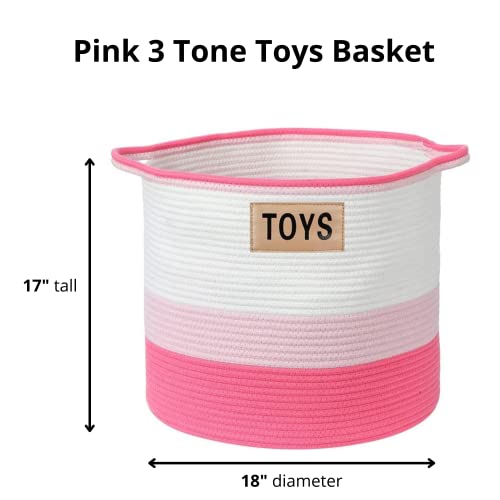 Midlee Pink Toys Cotton Rope Basket- 3 Tone- Nursery Dog Kids Baby Woven Storage Bin Organizer