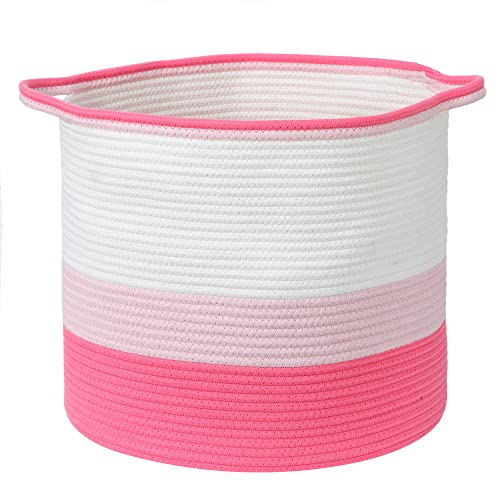 Midlee Pink Toys Cotton Rope Basket- 3 Tone- Nursery Dog Kids Baby Woven Storage Bin Organizer
