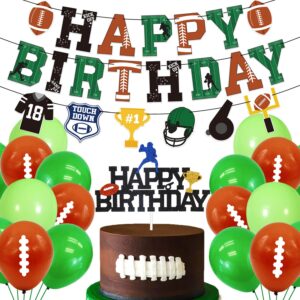 football birthday party decorations pack for football touchdown sports theme birthday party decoration - includes happy birthday banners, cake topper and balloons