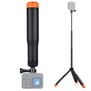 gepuly waterproof selfie stick floating hand grip tripod for gopro hero 12 11 10 9 8 7 6 5 4 3 2, fusion, max, most action cameras used as a floating tripod, hand grip, selfie stick, tripod stand