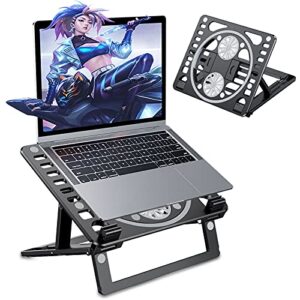 laptop cooling pad, portable 10-17 inch laptop stand with 2 rotate led fans, elevator 6 angle adjustable laptop cooler with phone, tablet, laptop notebooks stand gifts for men boys, black