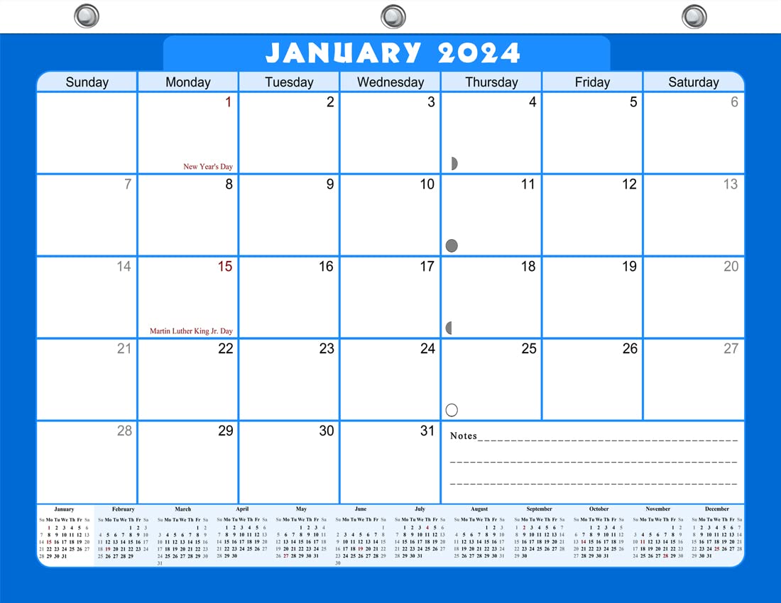 2024 Calendar 12 Months Student Calendar/Planner for 3-Ring Binder, Desk, or Wall -v006
