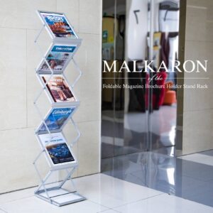MALKARON Foldable Magazine Rack Brochure Display Stand Holder Catalog Literature Display Rack with Portable Oxford Carrying Bag for Office Trade Show Exhibitions Retail Store (6 Pockets Silver)