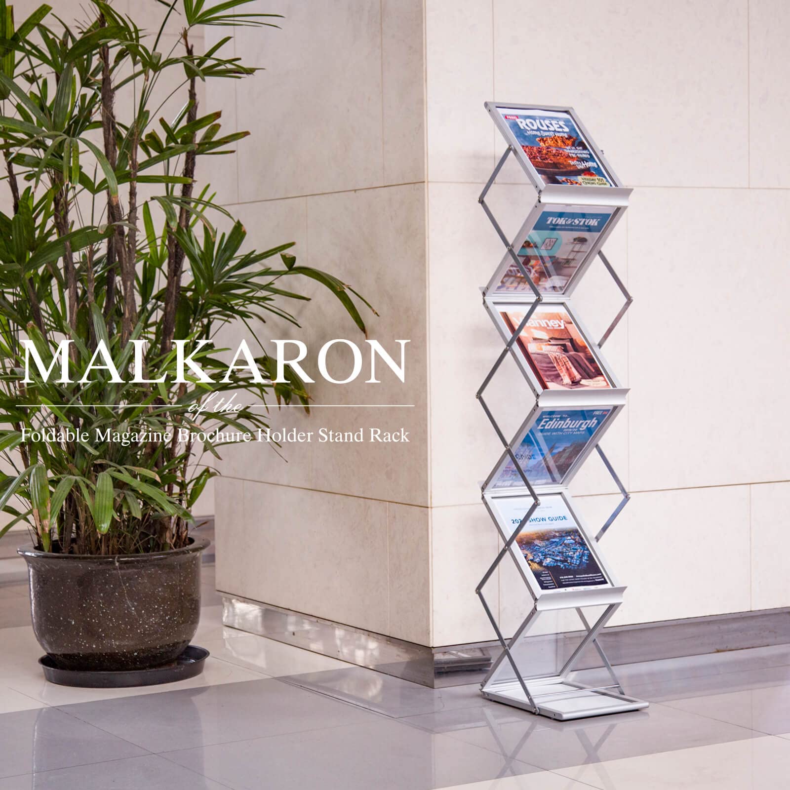 MALKARON Foldable Magazine Rack Brochure Display Stand Holder Catalog Literature Display Rack with Portable Oxford Carrying Bag for Office Trade Show Exhibitions Retail Store (6 Pockets Silver)