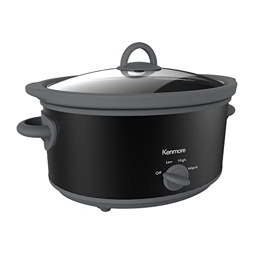 Kenmore 5 Quart Slow Cooker, Black and Grey, Compact Countertop Cooking, Warm, Braise, Simmer, Sous Vide, Stew, Soup, Curry, Chili, Fondue, Yogurt