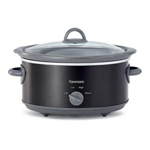 kenmore 5 quart slow cooker, black and grey, compact countertop cooking, warm, braise, simmer, sous vide, stew, soup, curry, chili, fondue, yogurt