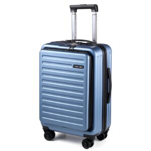 TydeCkare 20 Inch Carrry On Luggage with Front Zipper Pocket, 45L, Lightweight ABS+PC Hardshell Suitcase with TSA Lock & Spinner Silent Wheels, Convenient for Business Trips, Ice Blue