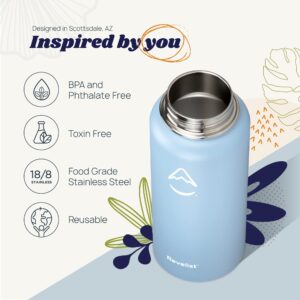 Revelist Sports Water Bottle - 32 Oz, 3 Lids (Straw Lid, Spout & Screw Top) with Boot, Vacuum Insulated Stainless Steel, Double Walled, Reusable Water Flask, Metal Canteen - Mist Blue