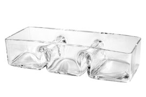 glass - sectional - relish - divided -dish - tray - 3 part - rectangular - for nuts, chocolate, fruit or candies - 12" long - made in europe - by barski
