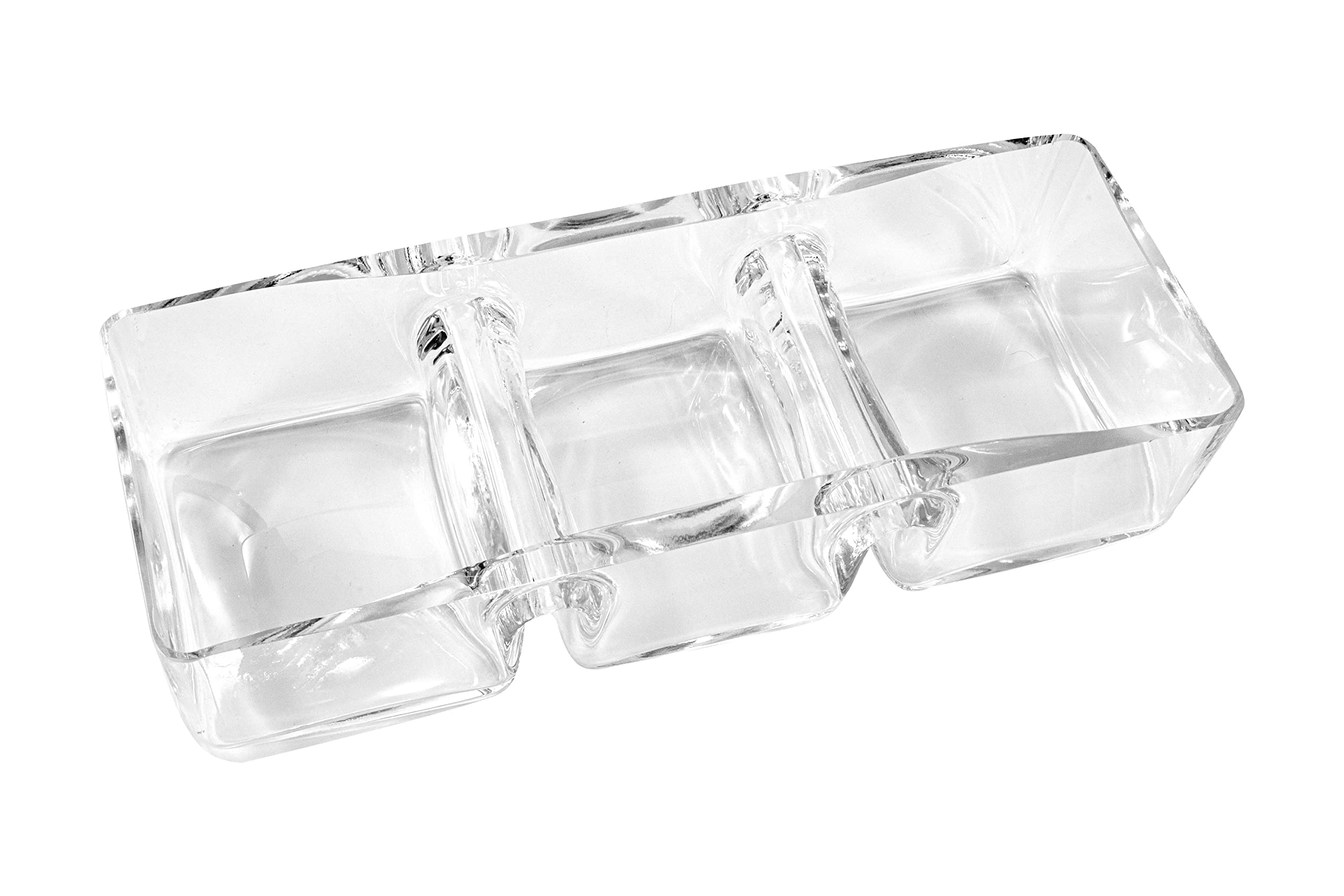 Glass - Sectional - Relish - Divided -Dish - Tray - 3 Part - Rectangular - for Nuts, Chocolate, Fruit or Candies - 12" Long - Made in Europe - by Barski