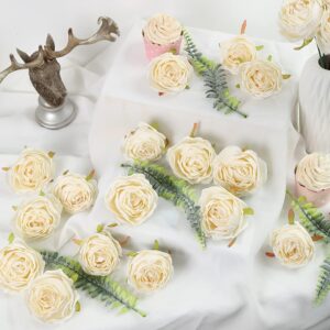 IPOPU White Roses Artificial Flowers Bulk 25pcs White Silk Rose Heads Bulk White Fake Roses Flowers for Decorations for Artificial Bouquet Wedding Silk Flowers for Home Decor Indoor (Off White)