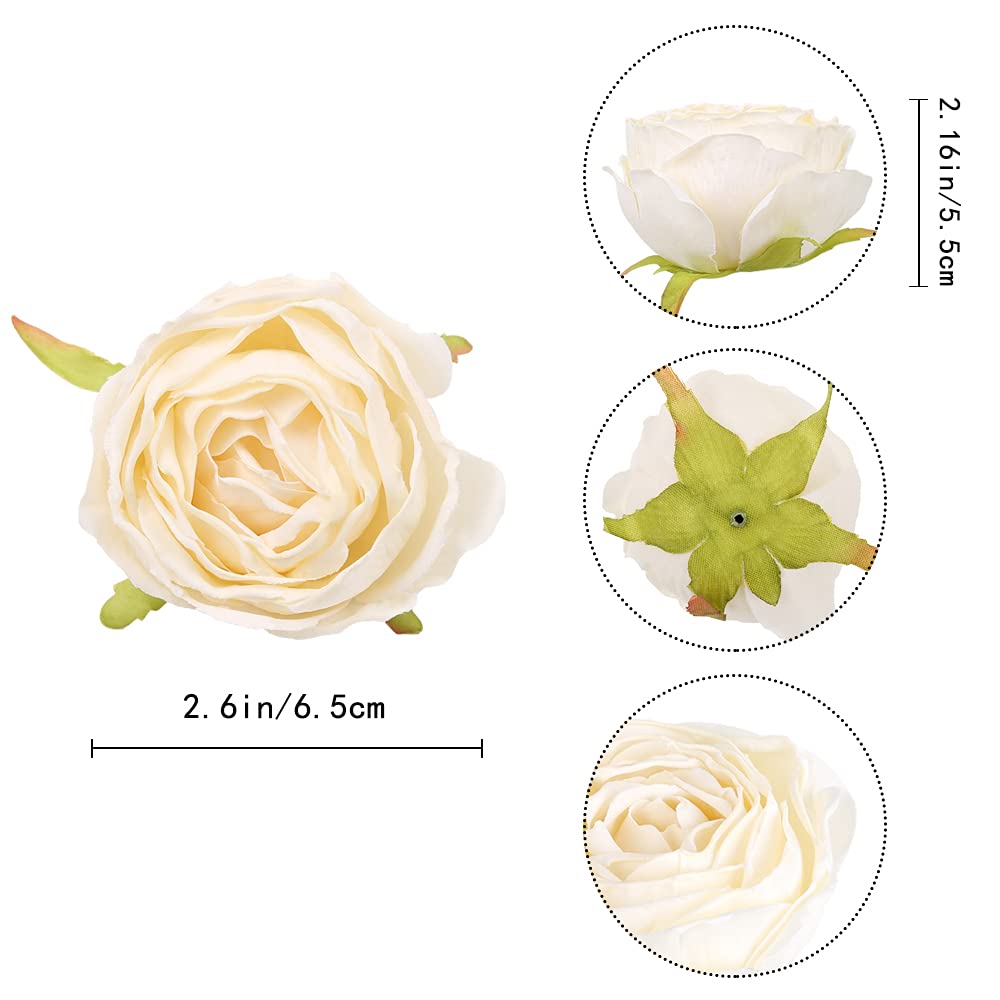 IPOPU White Roses Artificial Flowers Bulk 25pcs White Silk Rose Heads Bulk White Fake Roses Flowers for Decorations for Artificial Bouquet Wedding Silk Flowers for Home Decor Indoor (Off White)