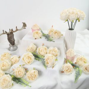 IPOPU White Roses Artificial Flowers Bulk 25pcs White Silk Rose Heads Bulk White Fake Roses Flowers for Decorations for Artificial Bouquet Wedding Silk Flowers for Home Decor Indoor (Off White)