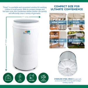 The Laundry Alternative Drop Compact Washer - Countertop Washing Machine & Spinner, Space Saver, Stainless Steel Drum, Apartment-Friendly, Convenient Drain Hose, Easy Cleaning, 4.4 lb. Capacity