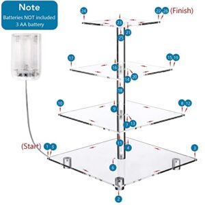 4 Tier Square Cupcake Stand for Birthday, Wedding Party, Graduation, Anniversary, Gender Reveal Party or Bridal and Baby Shower, LED Light String Cupcake Tower, Christmas Party Supplies for Display