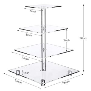 4 Tier Square Cupcake Stand for Birthday, Wedding Party, Graduation, Anniversary, Gender Reveal Party or Bridal and Baby Shower, LED Light String Cupcake Tower, Christmas Party Supplies for Display