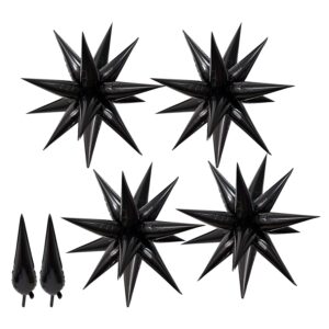 maylai 50 pcs 40" large black star balloons big metallic explosion star foil balloons 12 point star balloons starburst cone mylar balloons spike balloons for birthday christmas party decoration