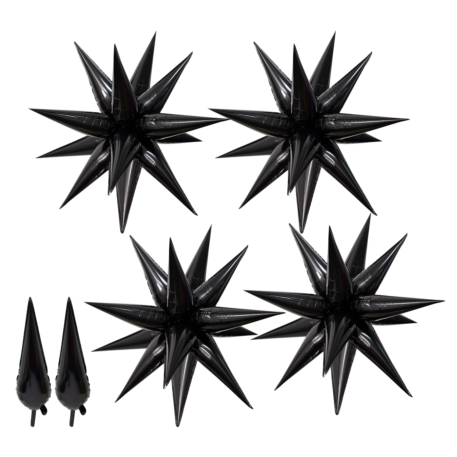 Maylai 50 PCS 40" Large Black Star Balloons Big Metallic Explosion Star Foil Balloons 12 Point Star Balloons Starburst Cone Mylar Balloons Spike Balloons for Birthday Christmas Party Decoration