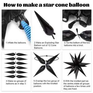 Maylai 50 PCS 40" Large Black Star Balloons Big Metallic Explosion Star Foil Balloons 12 Point Star Balloons Starburst Cone Mylar Balloons Spike Balloons for Birthday Christmas Party Decoration