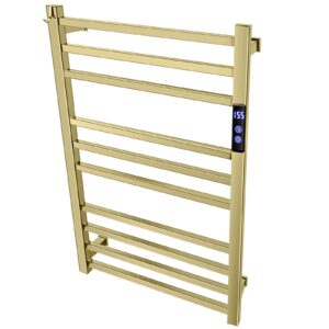twcc towel warmer rack for bathroom with timer/fahrenheit temperature control wall mounted electric heated 10 bar rail plug-in or hardwired keep bath shower towel warming (brushed gold)